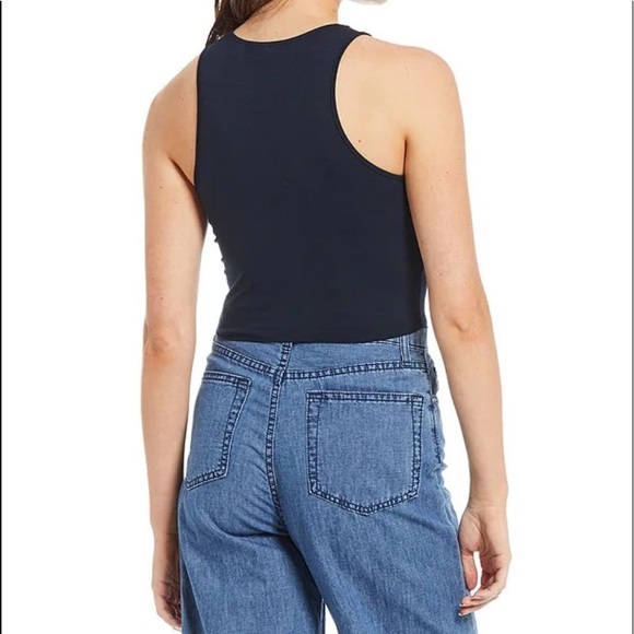 Gianni Bini Erika Sleeveless Crew Neck Cropped Top Dark Blue XS - Picture 2 of 6